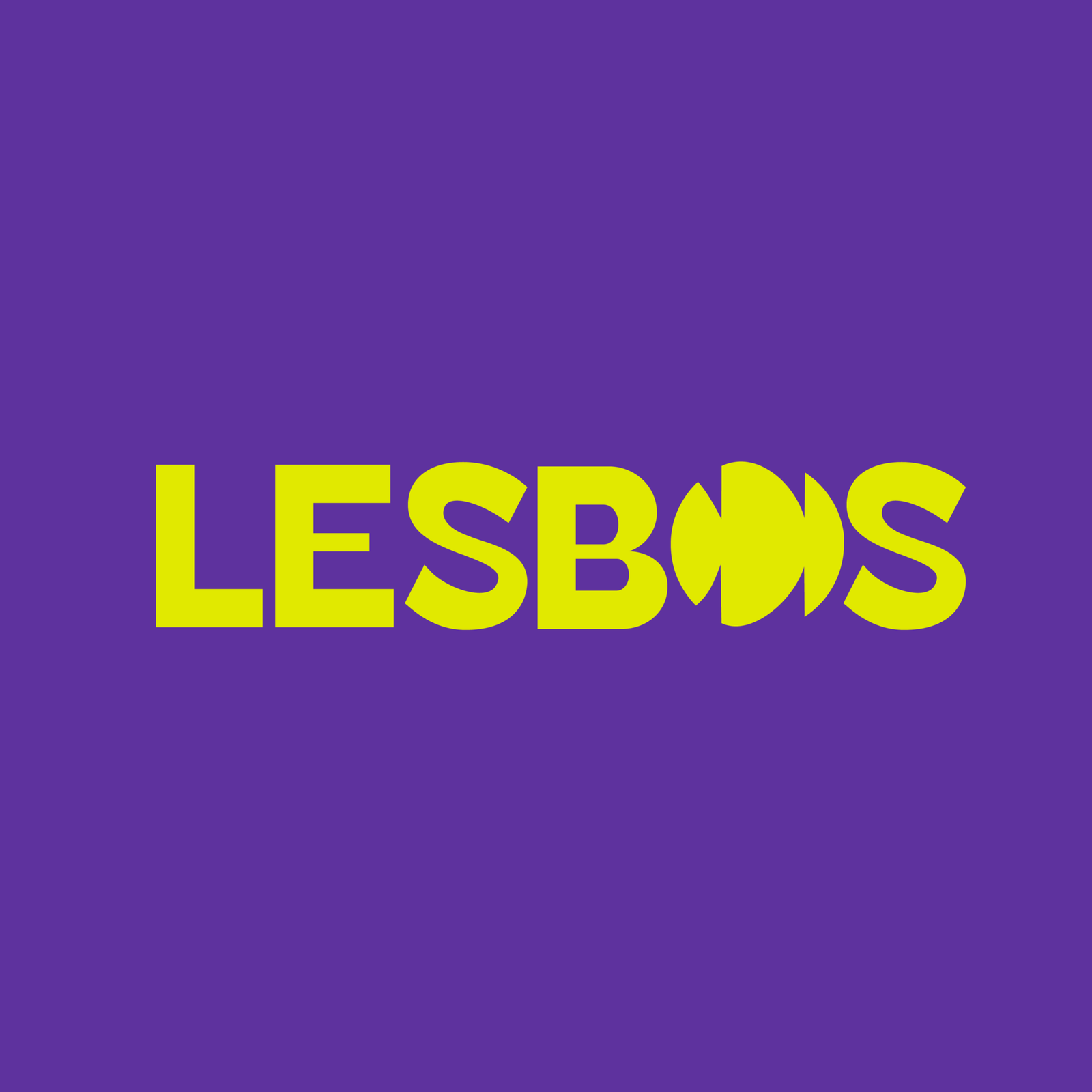 Título lesbos escrito em verde fluorescente sob um fundo chapado roxo